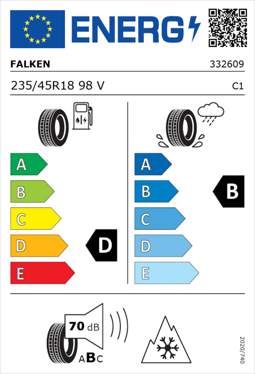 Tyre Label for Falken Euroall Season AS210 235/45R18 98V