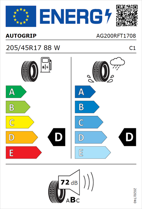 Tyre Label for Autogrip Grip 200 205/45R17 88W