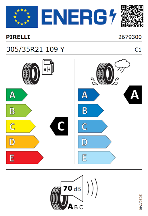 Tyre Label for Pirelli P Zero (PNCS) 305/35R21 109Y