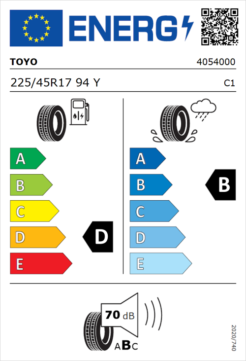 Tyre Label for Toyo Proxes TR1 225/45R17 94Y