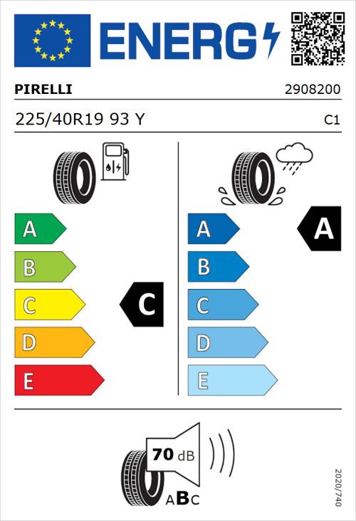 Tyre Label for Pirelli P Zero (PZ4) Sport Car 225/40R19 93Y