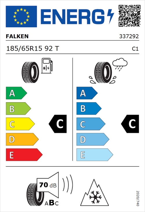 Tyre Label for Falken Euroall Season AS210 185/65R15 92T