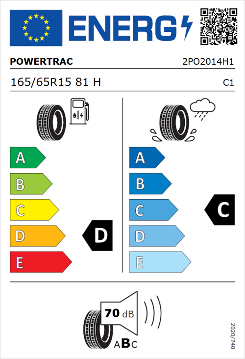 Tyre Label for Powertrac Adamas H/P 165/65R15 81H