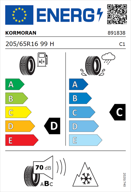Tyre Label for Kormoran All Season 205/65R16 99H