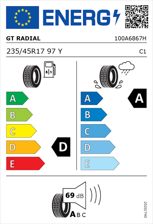 Tyre Label for GT Radial SportActive 2 235/45R17 97Y