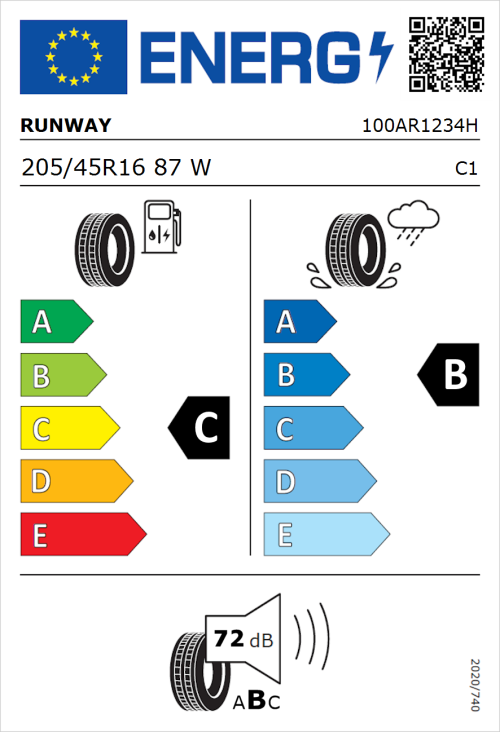 Tyre Label for Runway Enduro Sport 205/45R16 87W