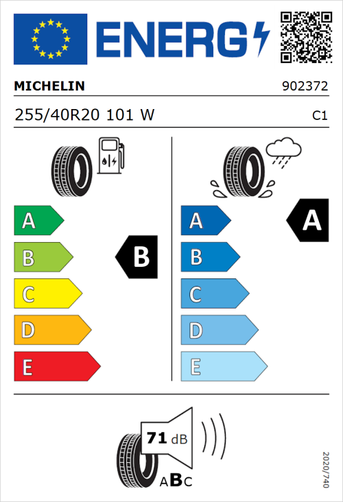 Tyre Label for Michelin Pilot Sport EV 255/40R20 101W