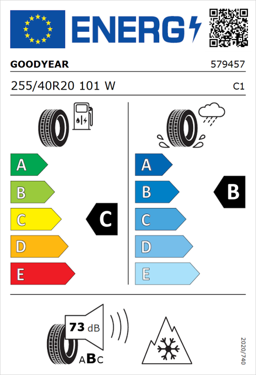Tyre Label for Goodyear Vector 4Seasons Gen-3 255/40R20 101W