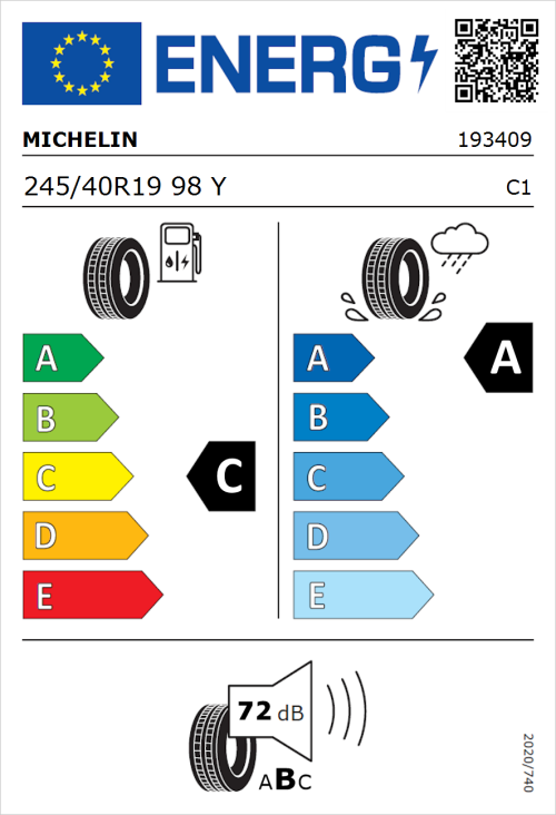 Tyre Label for Michelin Pilot Sport 5 245/40R19 98Y