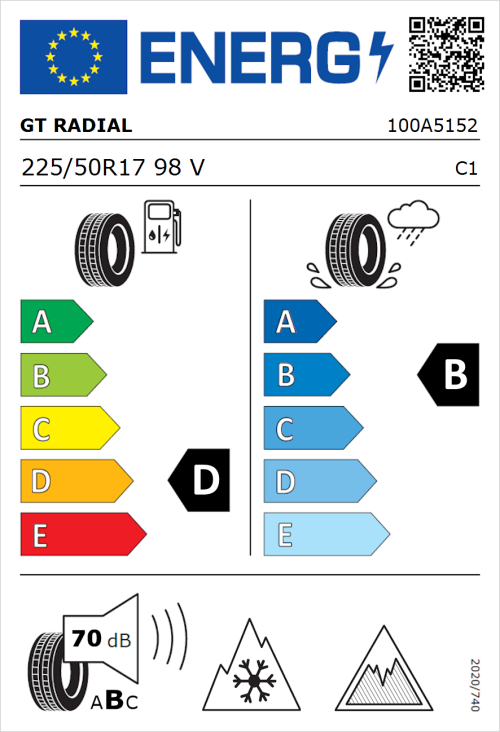 Tyre Label for GT Radial WinterPro2 Sport 225/50R17 98V