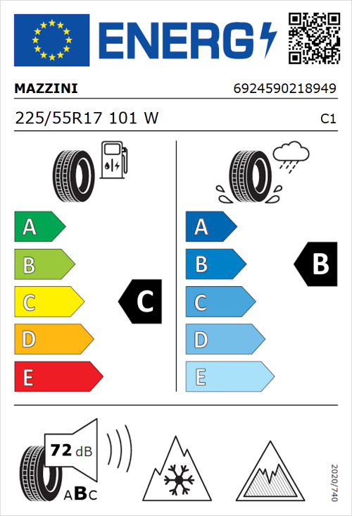 Tyre Label for Mazzini Versat-AS8 225/55R17 101W