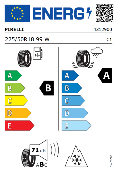 Tyre Label for Pirelli Cinturato All Season SF3 225/50R18 99W