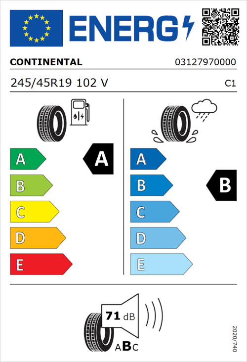 Tyre Label for Continental EcoContact 6Q 245/45R19 102V