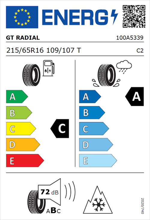 Tyre Label for GT Radial Maxmiler WT3 215/65R16 109/107T