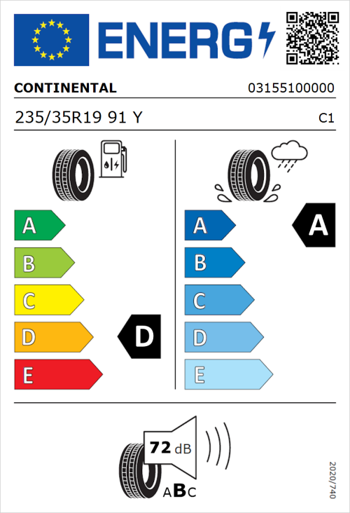 Tyre Label for Continental SportContact 7 235/35R19 91Y