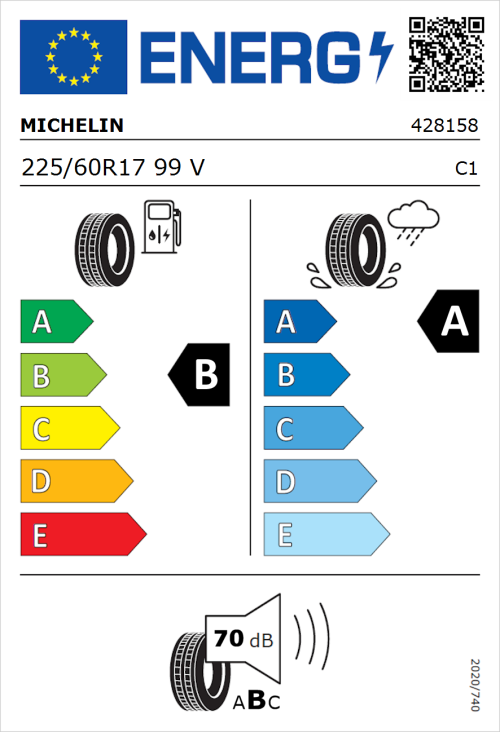 Tyre Label for Michelin Primacy 5 225/60R17 99V